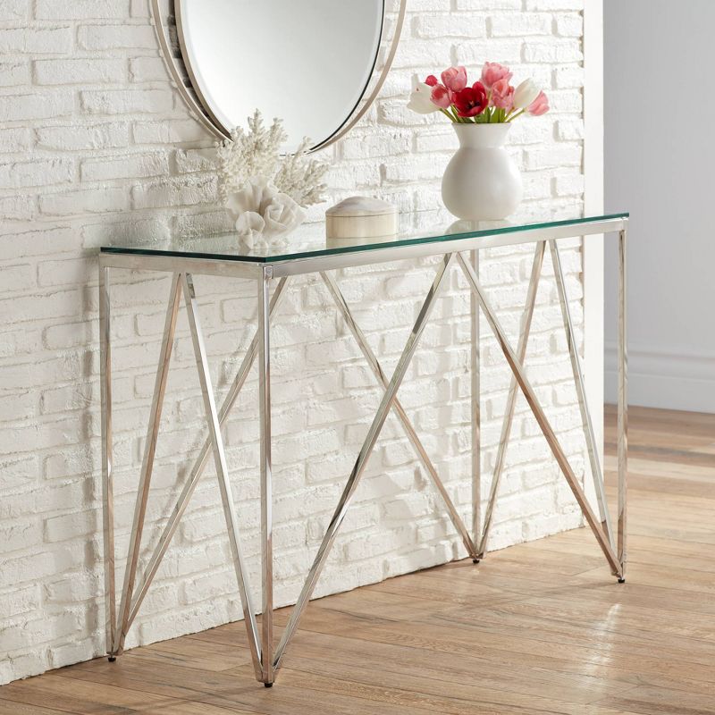 55 Downing Street Luxor 47 1/4" Wide Chrome and Glass Modern Console Table
