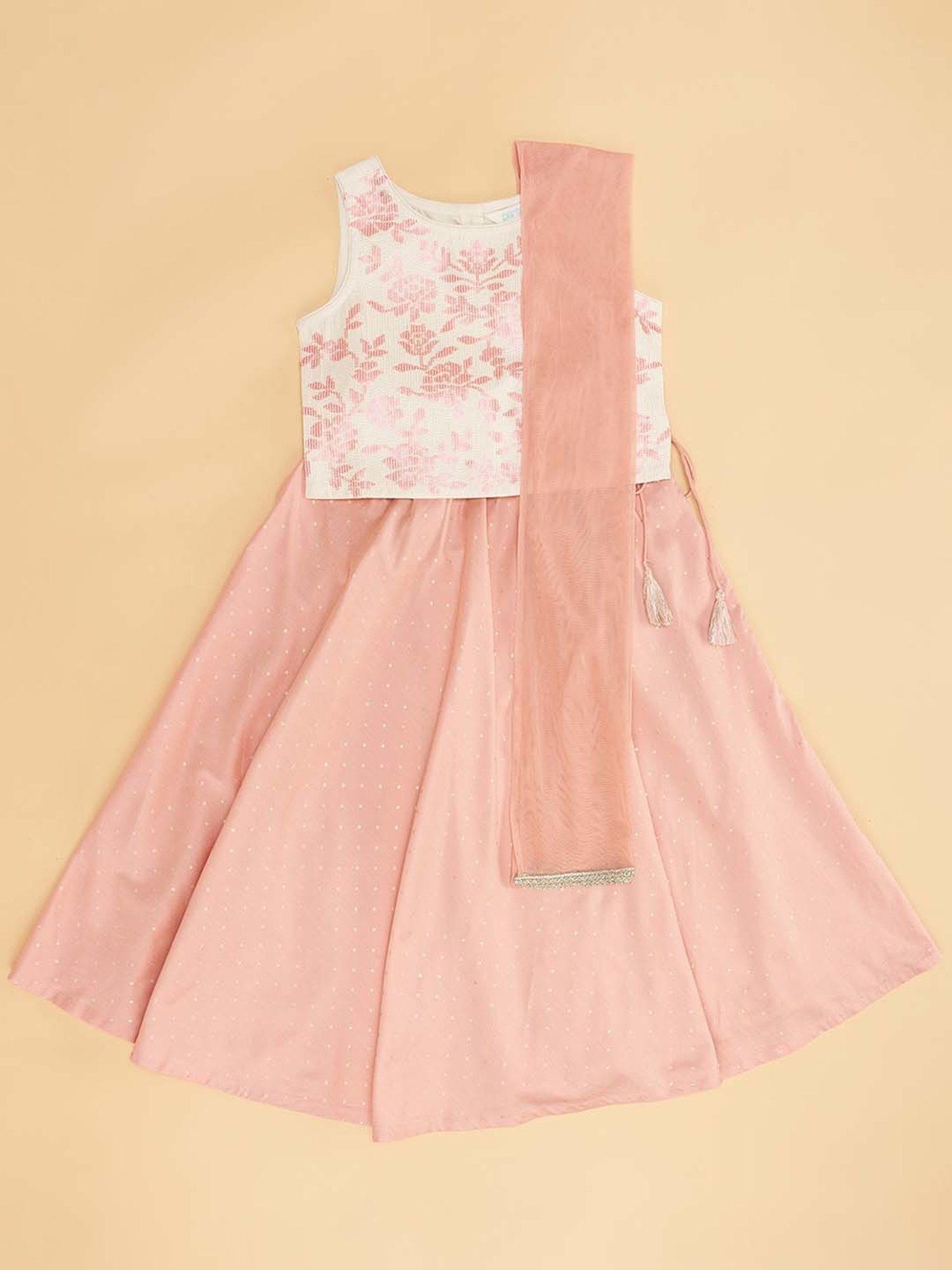 A Little Fable Kids Red & Beige Embellished Lehenga Choli