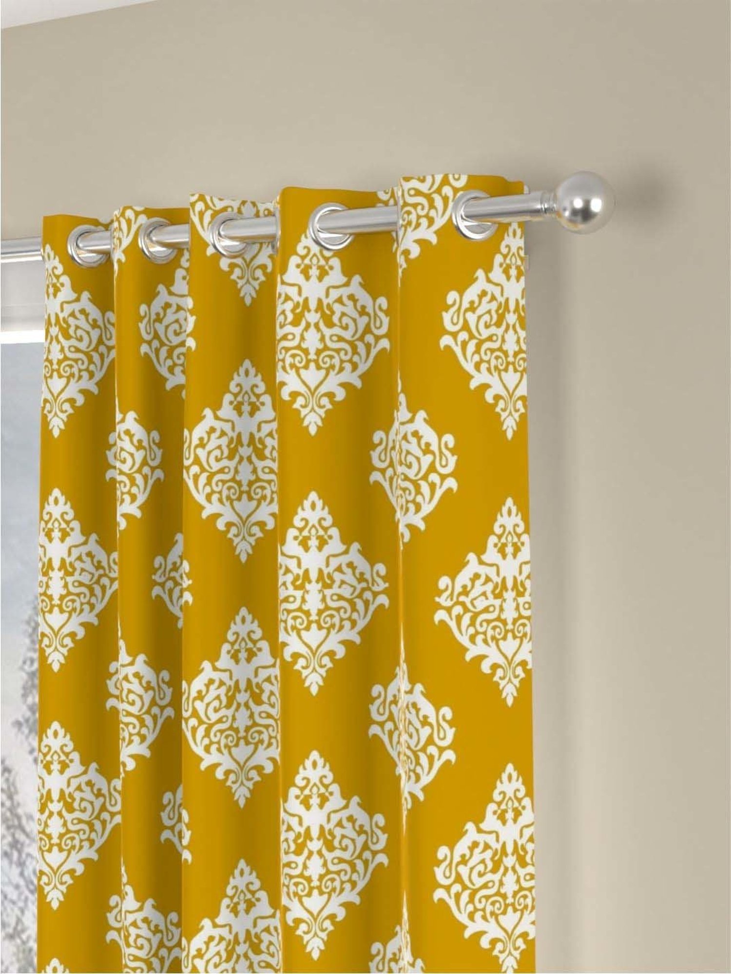 Urban Space Mustard & White Cotton 7 Ft. Door Curtain With Rings - Set of 2