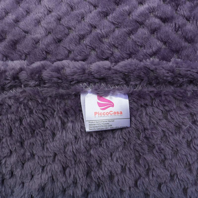 1 Pc Queen Faux Fur Lambswool Reversible Plaid Pattern Bed Blankets Purple  - PiccoCasa
