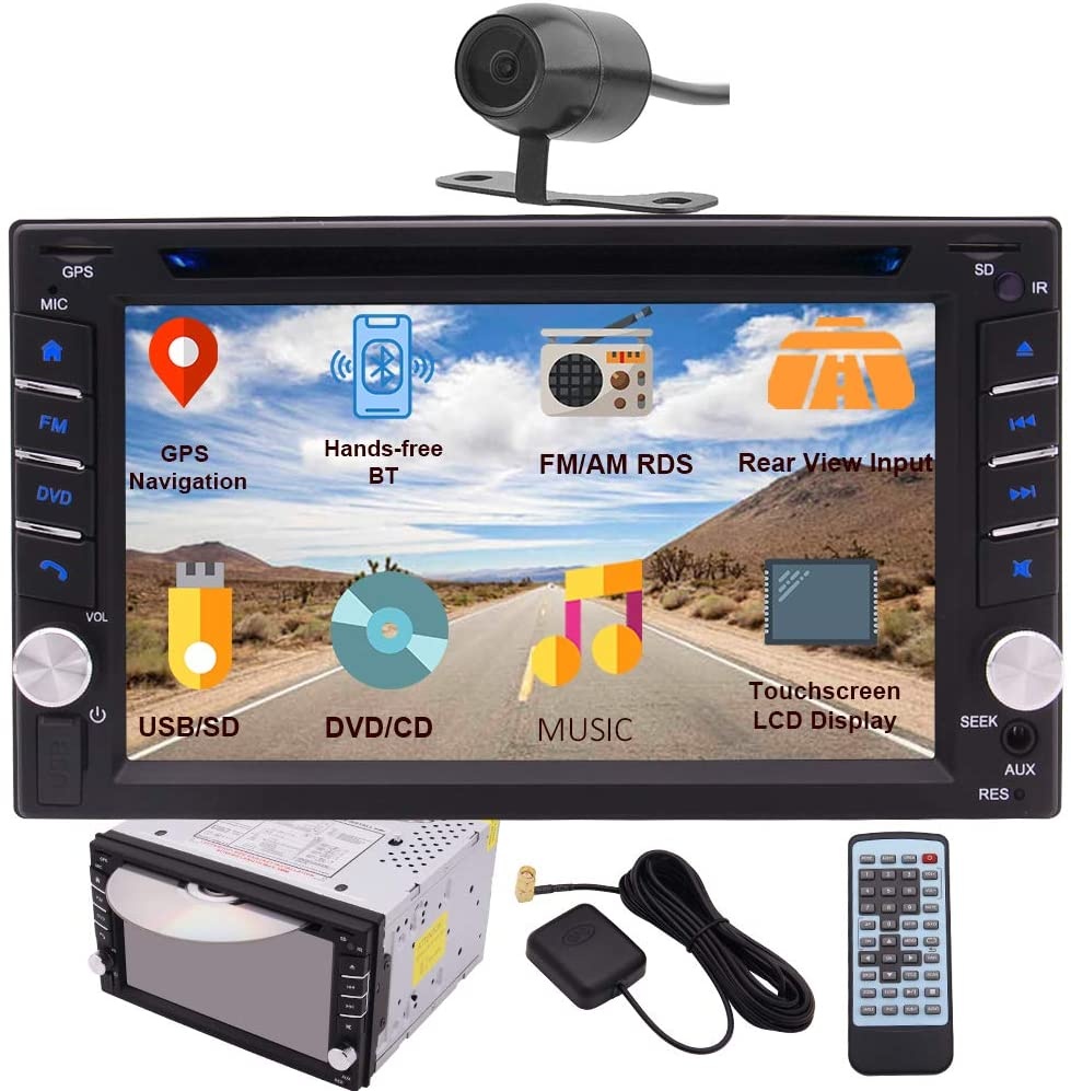 EINCAR Double DIN Car Stereo GPS Navigation Car DVD CD Player in Dash Bluetooth Head Unit with Capacitive Touchscreen AM FM RDS Autoradio 2 DIN Car Radio Receiver Audio Video USB Map Card+Rear Camera