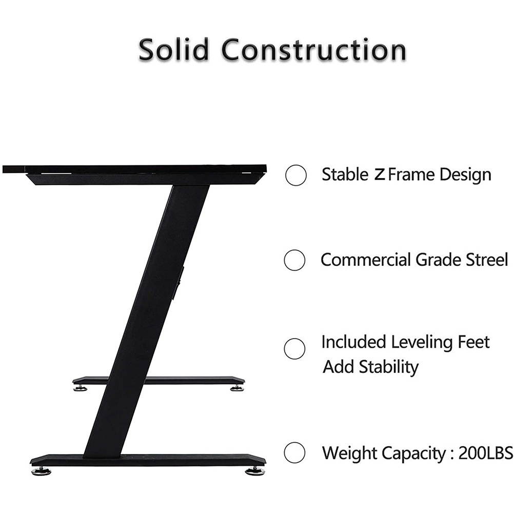 HOMEMAXS 47" Gaming Desk  D Office Computer Table Gamer Workstation with 2 Cable Management Holes Black