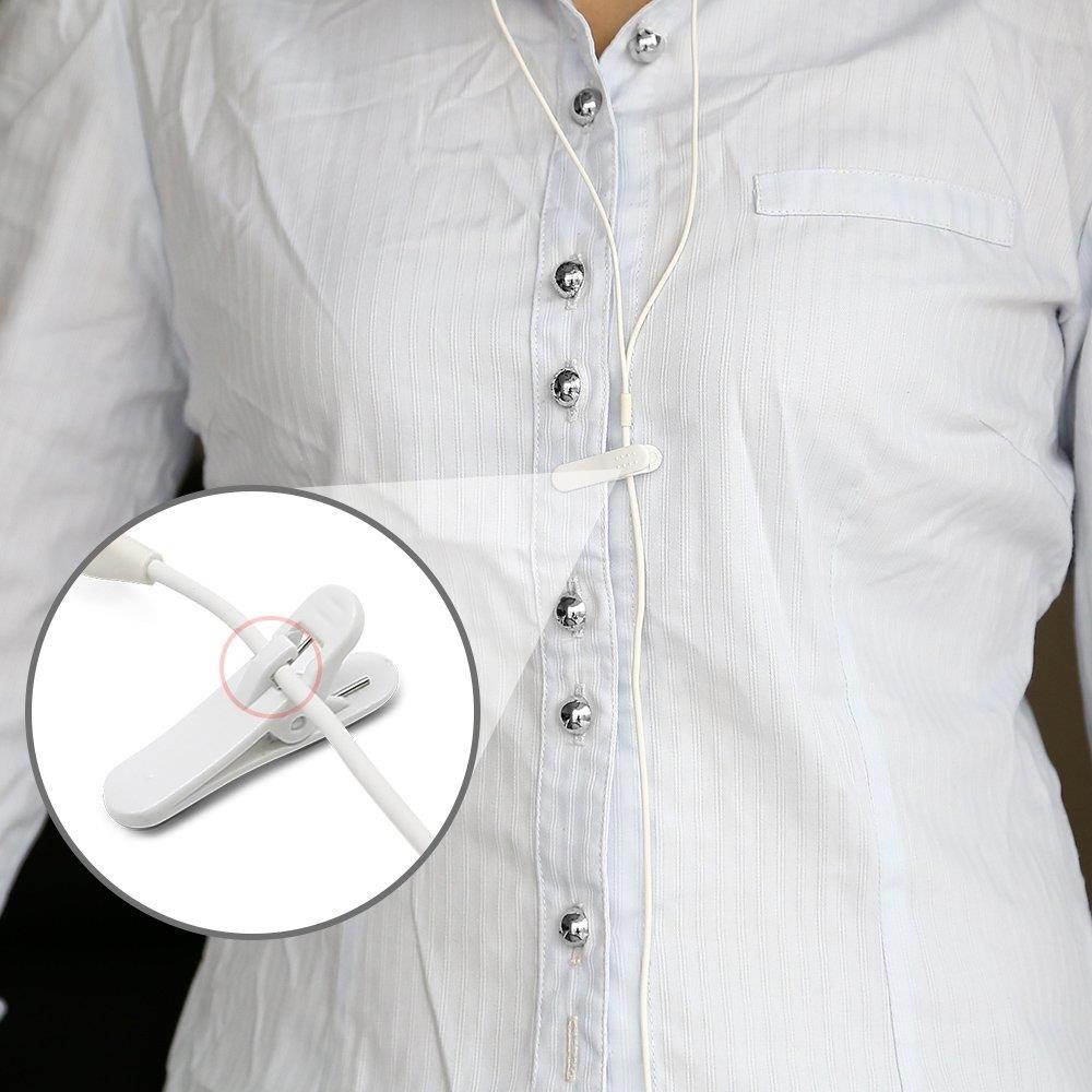 Earphone Wire Clips, iMangoo [10 Pack] Headphone Cable Clip Headset Cable Clips Holder Clothing Clip Fixing Headphone Wire in Place While Fitting Running Hiking Doing Exercise White & Black