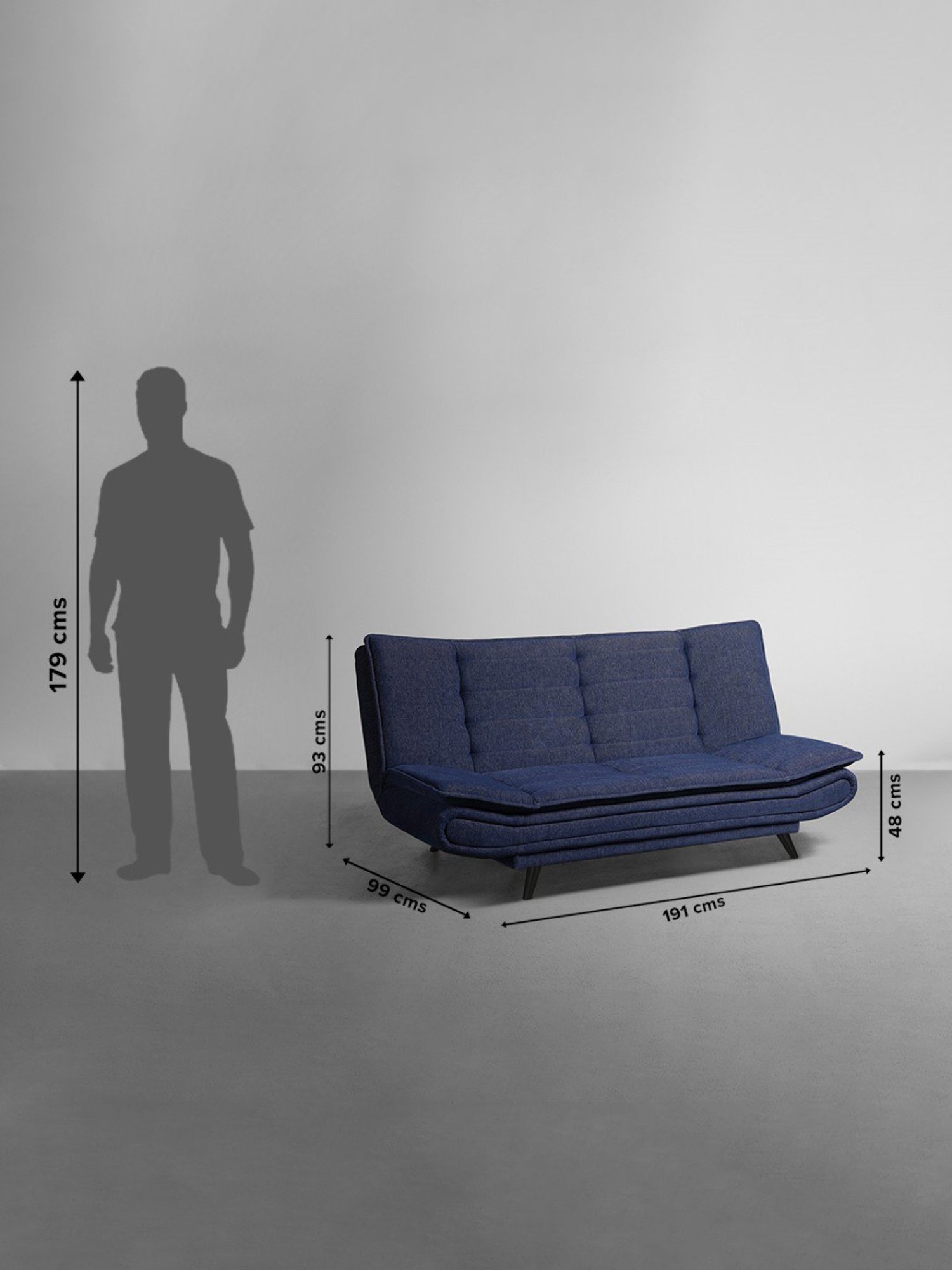 Sleepyhead Ink Blue Fabric Foldable 3 Seater Sofa Cum Bed