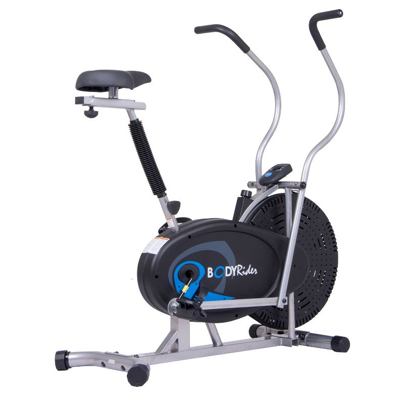 Body Flex Sports Body Rider BRF700 Stationary Full Body Cardio Exercise Upright Fan Bike with Dual Action Handlebars and Adjustable Seat