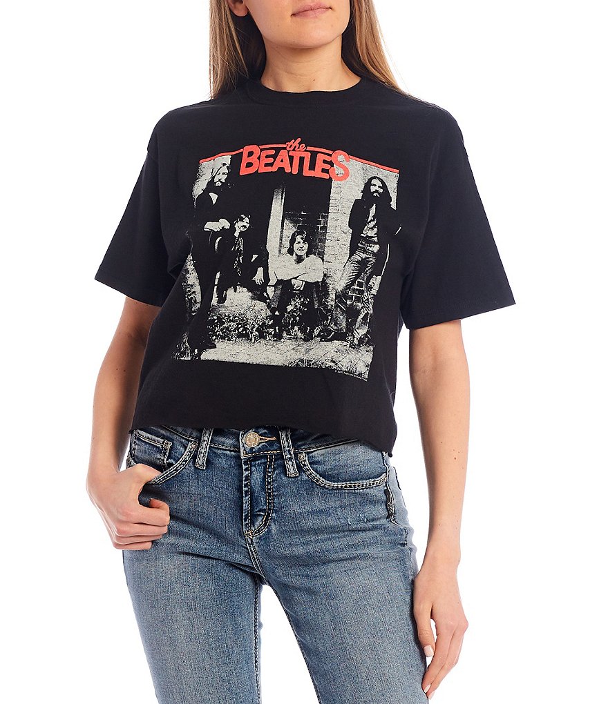 Junk Food The Beatles Short Sleeve Cropped Graphic Tee