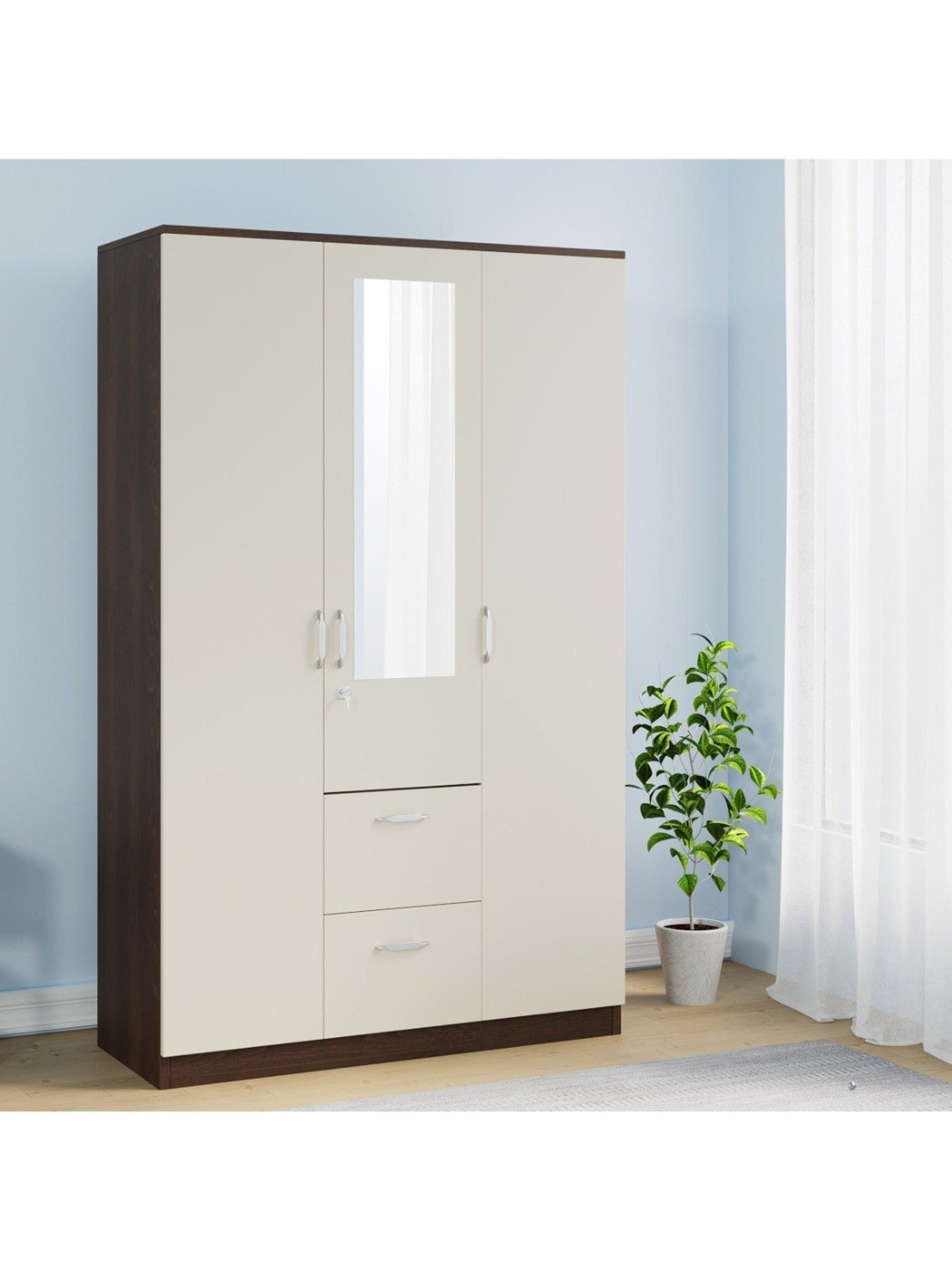 Godrej Interio Ewa Brown Engineered Wood 4 Door Wardrobe
