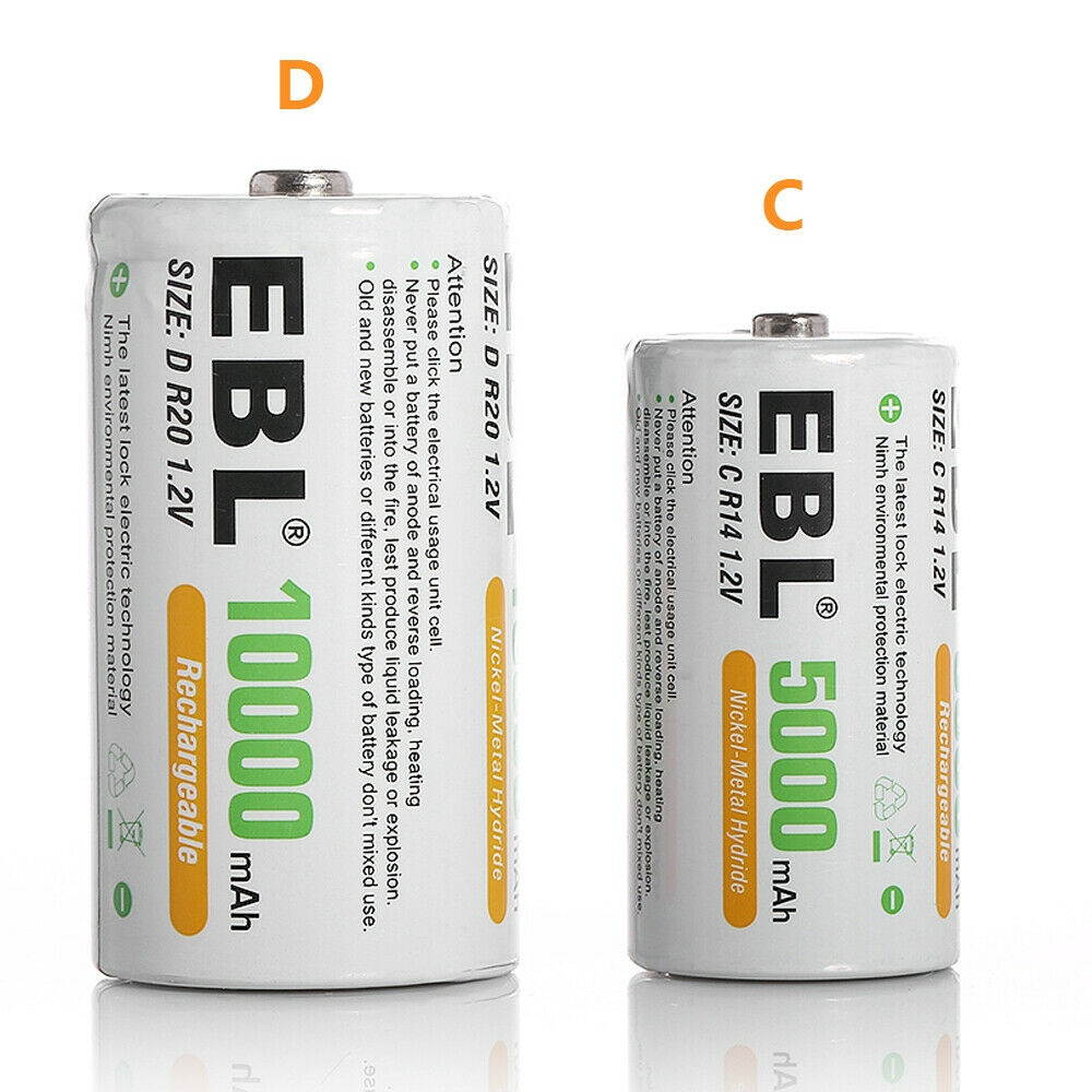 Lot   1.2v C D Size Cell 5000mAh 10000mAh NiMH Rechargeable Batteries /Charger