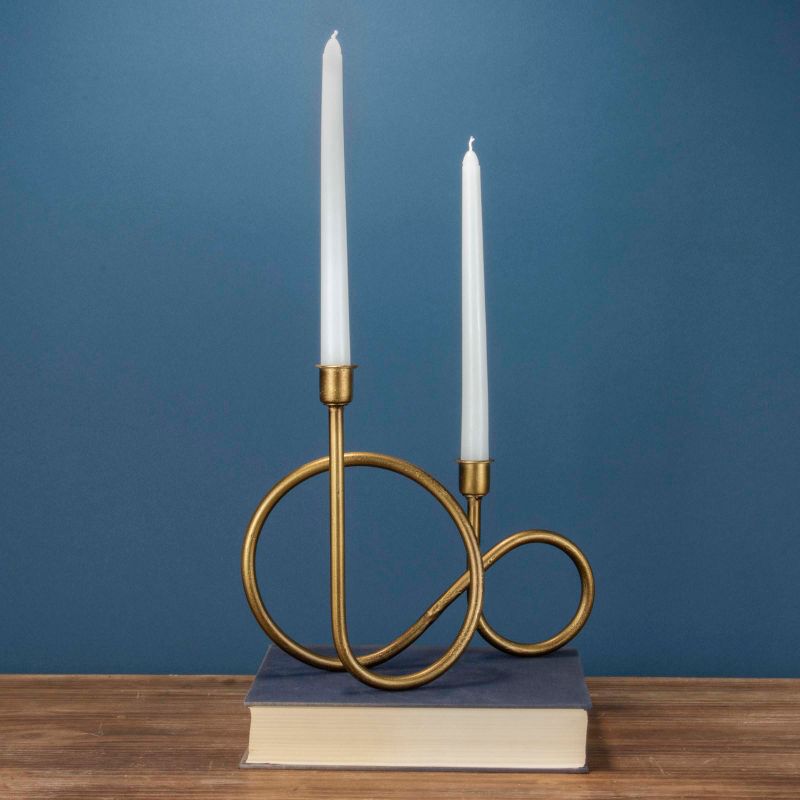 Brass Metal Sculptural Taper Candle Holder - Foreside Home & Garden