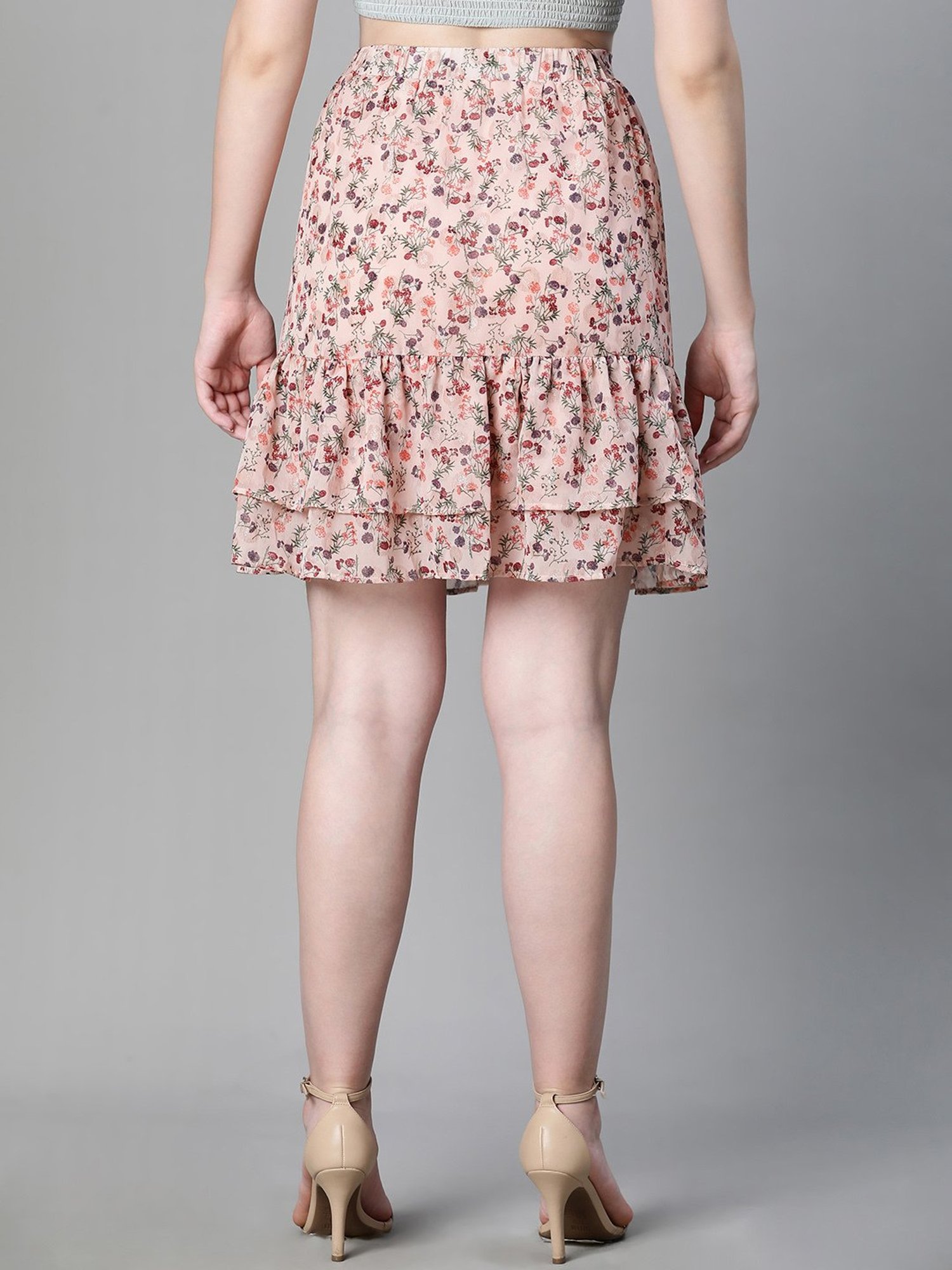 Oxolloxo Peach Floral Print Skirt