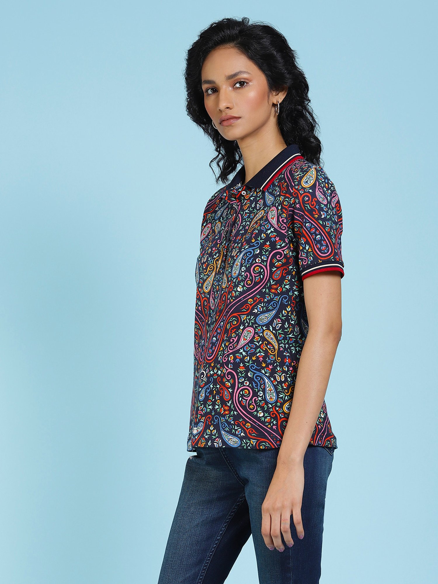 Label Ritu Kumar Navy Printed Polo T-Shirt
