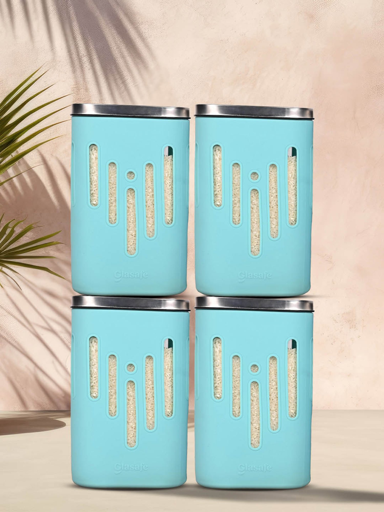 Glasafe 'O' Grip Mellow Green Borosilicate Containers - Set of 4 (1200ml)