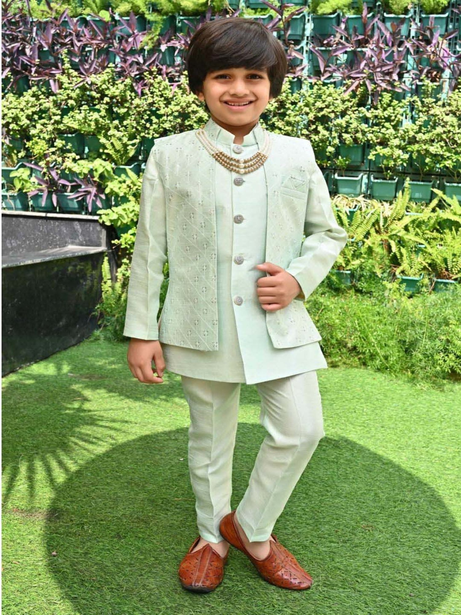 AJ Dezines Kids Black Embellished Full Sleeves Sherwani with Pants