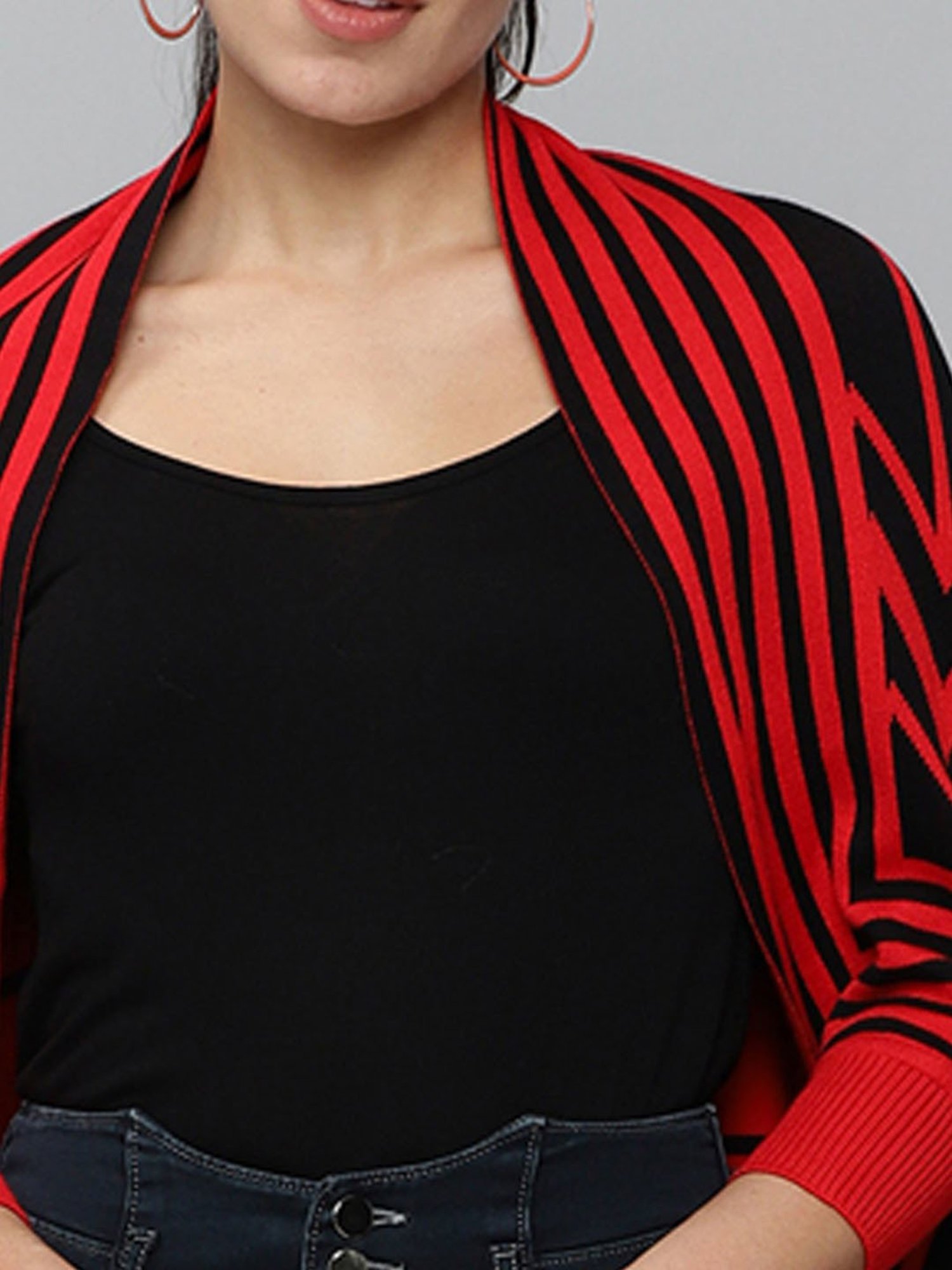 SHOWOFF Red & Black Striped Poncho