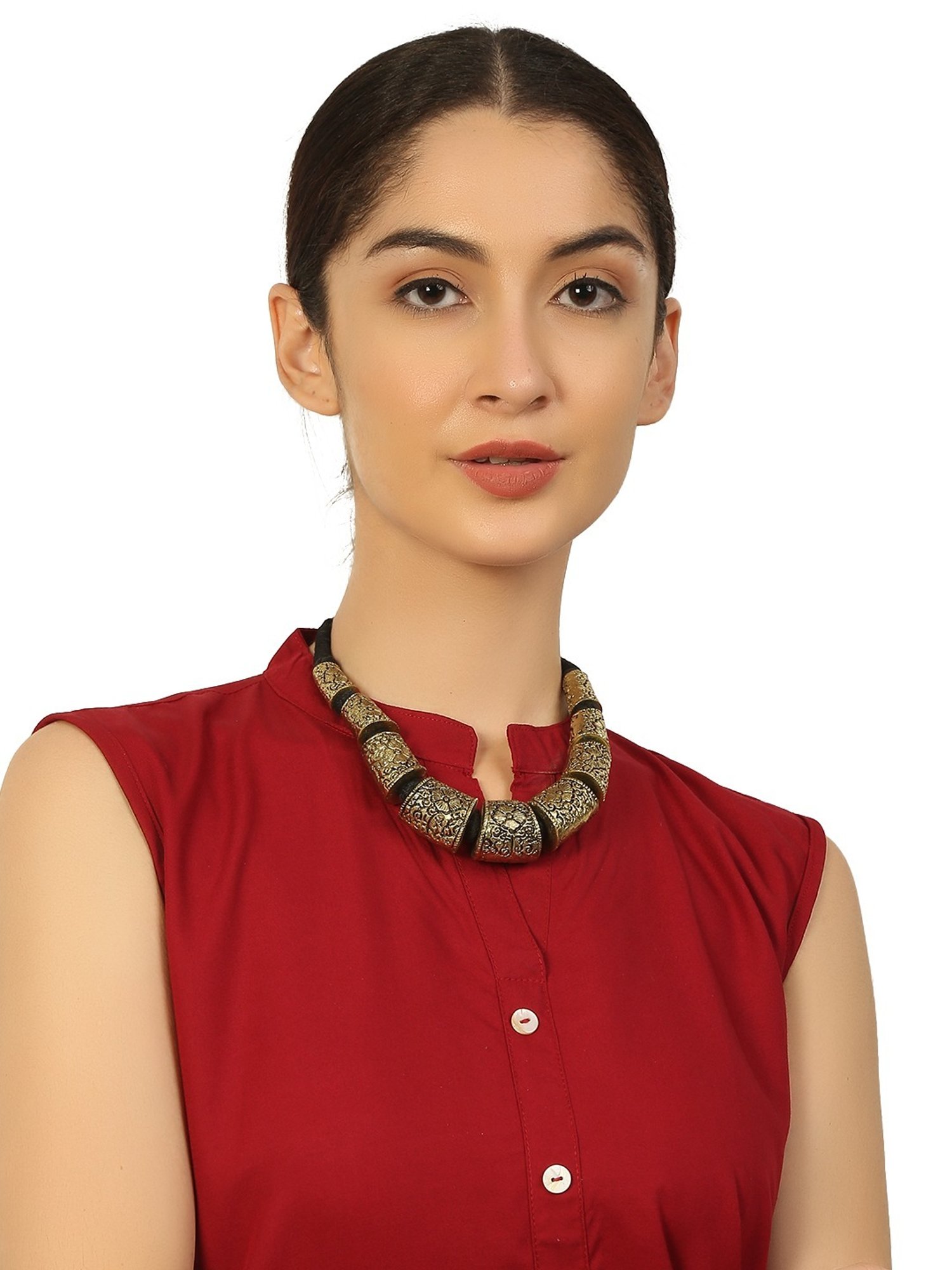 Imli Street Golden Tone Handcrafted Thread Necklace