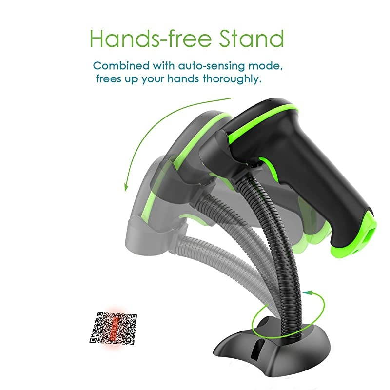 2D Wireless Barcode Scanner with Stand Compatible with Bluetooth 24G Wireless Wired Connection Cordless QR Code Scanner USB Image Bar Code Reader for Computer Tablet iPhone iPad Android