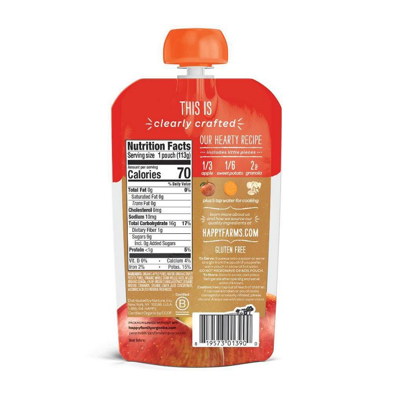 HappyBaby Clearly Crafted Apples Sweet Potatoes & Granola Baby Food Pouch - 4oz