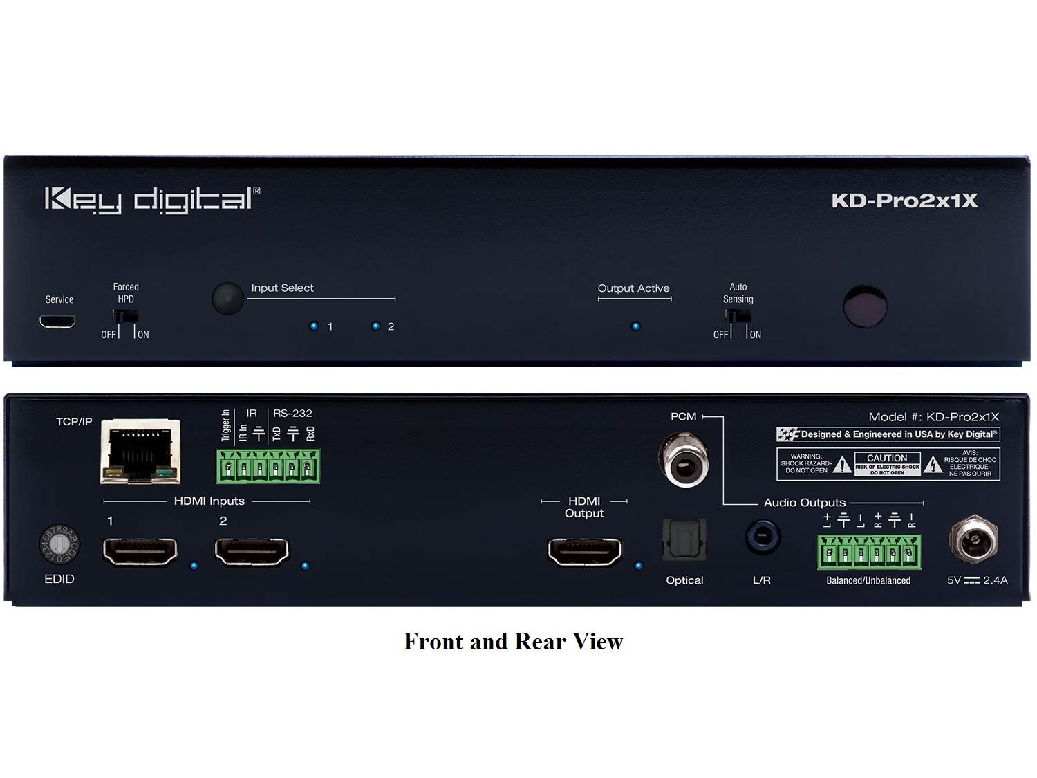 Key Digital KD-Pro2x1X 2x1 4K/18G HDMI Switcher with Optical/PCM/L/R and Balanced/Unbalanced Audio/IP Control