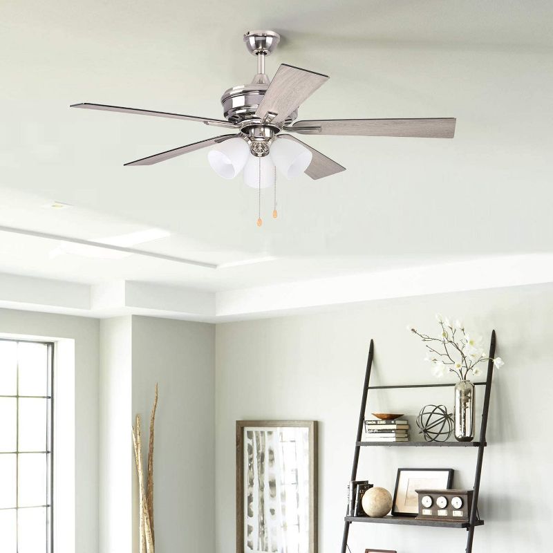 52" Dual Mount Brushed Nickel Ceiling Fan with Frosted White Glass Light (Reversible Blades)- Hearth Brands