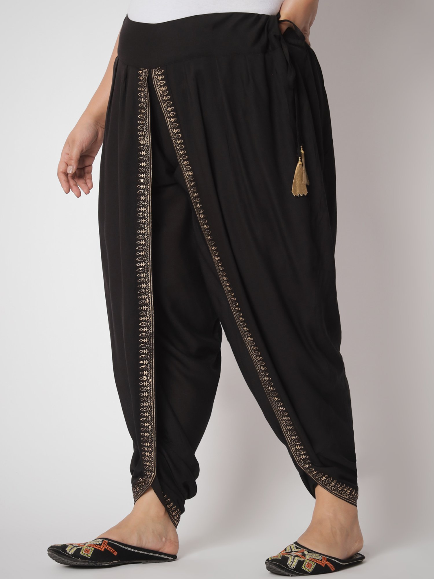 9rasa Black Printed Plus Size Dhoti Pants
