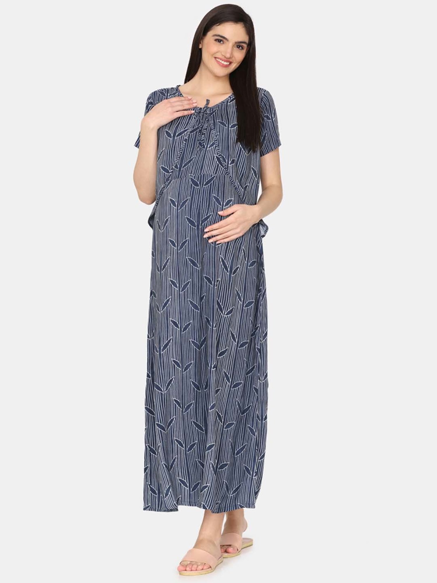 Coucou by Zivame Blue Printed Maternity Nighty