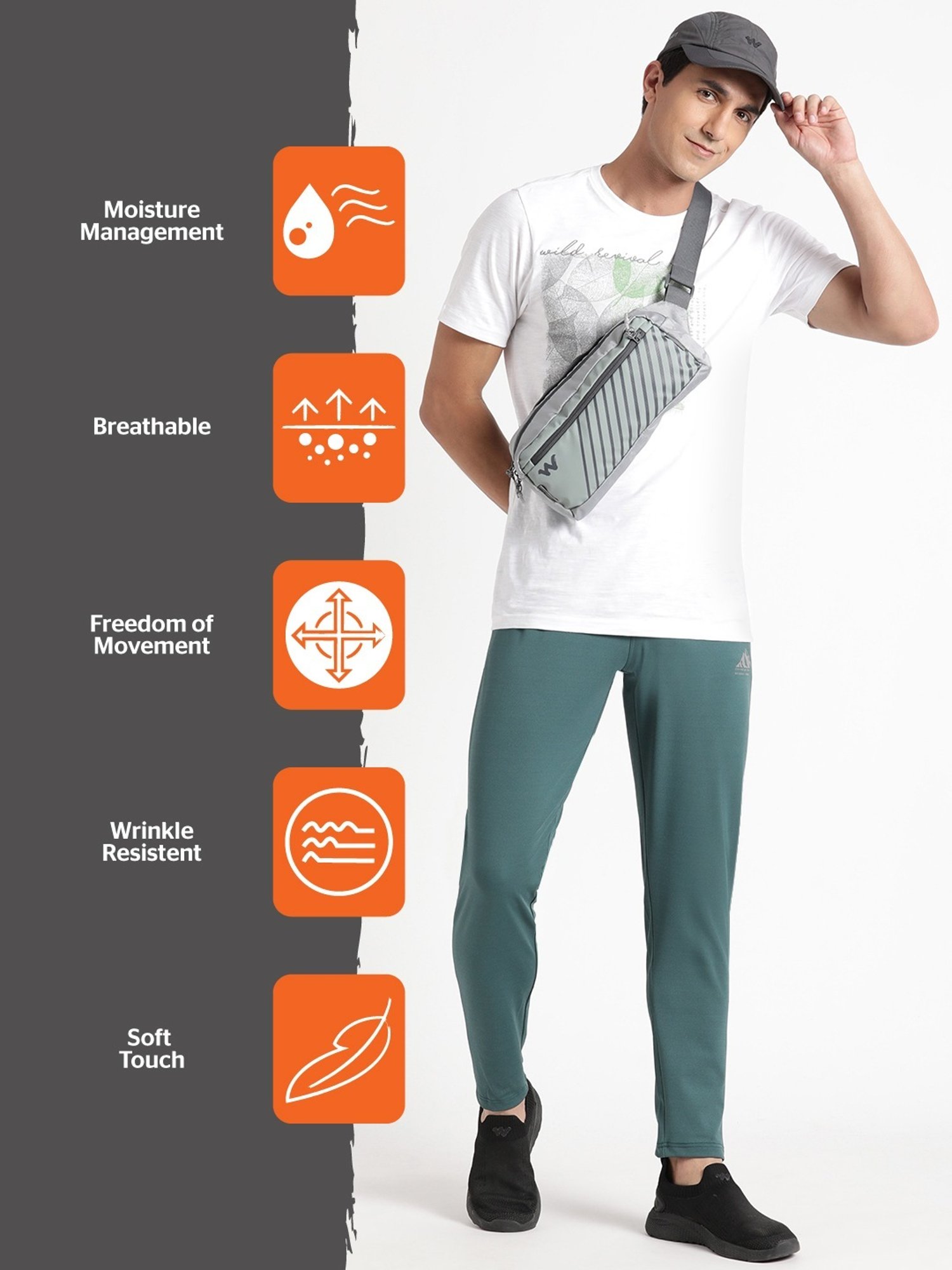 Wildcraft Sea Blue Regular Fit Printed Trackpants