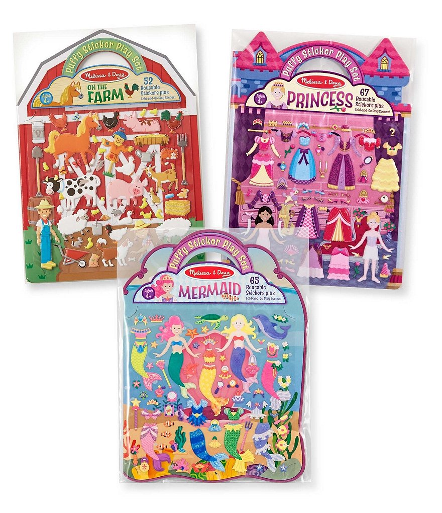 Melissa & Doug Puffy Sticker Bundle - Farm, Princess & Mermaid