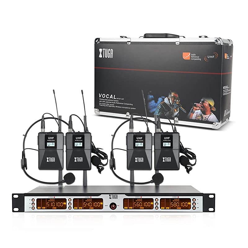 SKM4000PLUS 4 x100 Channel UHF Wireless Bodypack Microphone System with Selectable Frequencies Prevent Interference Use for Family Party Church Small Karaoke Night Range200320Ft