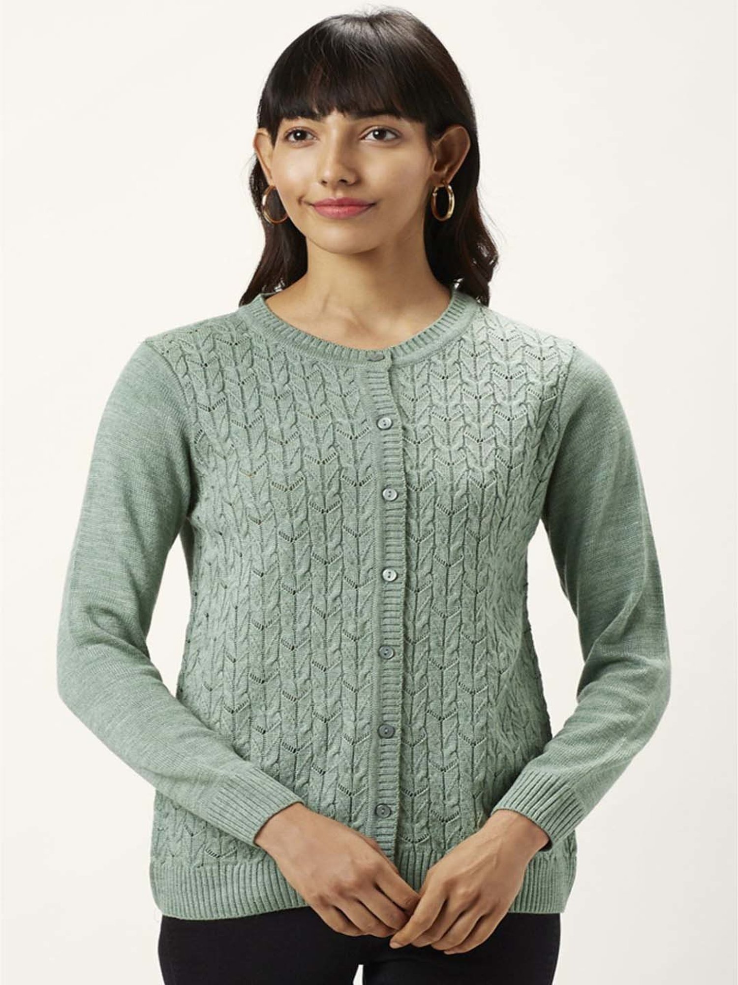 Honey by Pantaloons Green Self Pattern Sweater