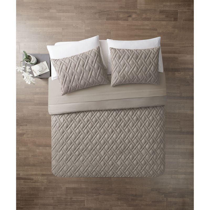 Twin 5pc Lattice Embossed Bed in a Bag Comforter Set Taupe - VCNY HOME