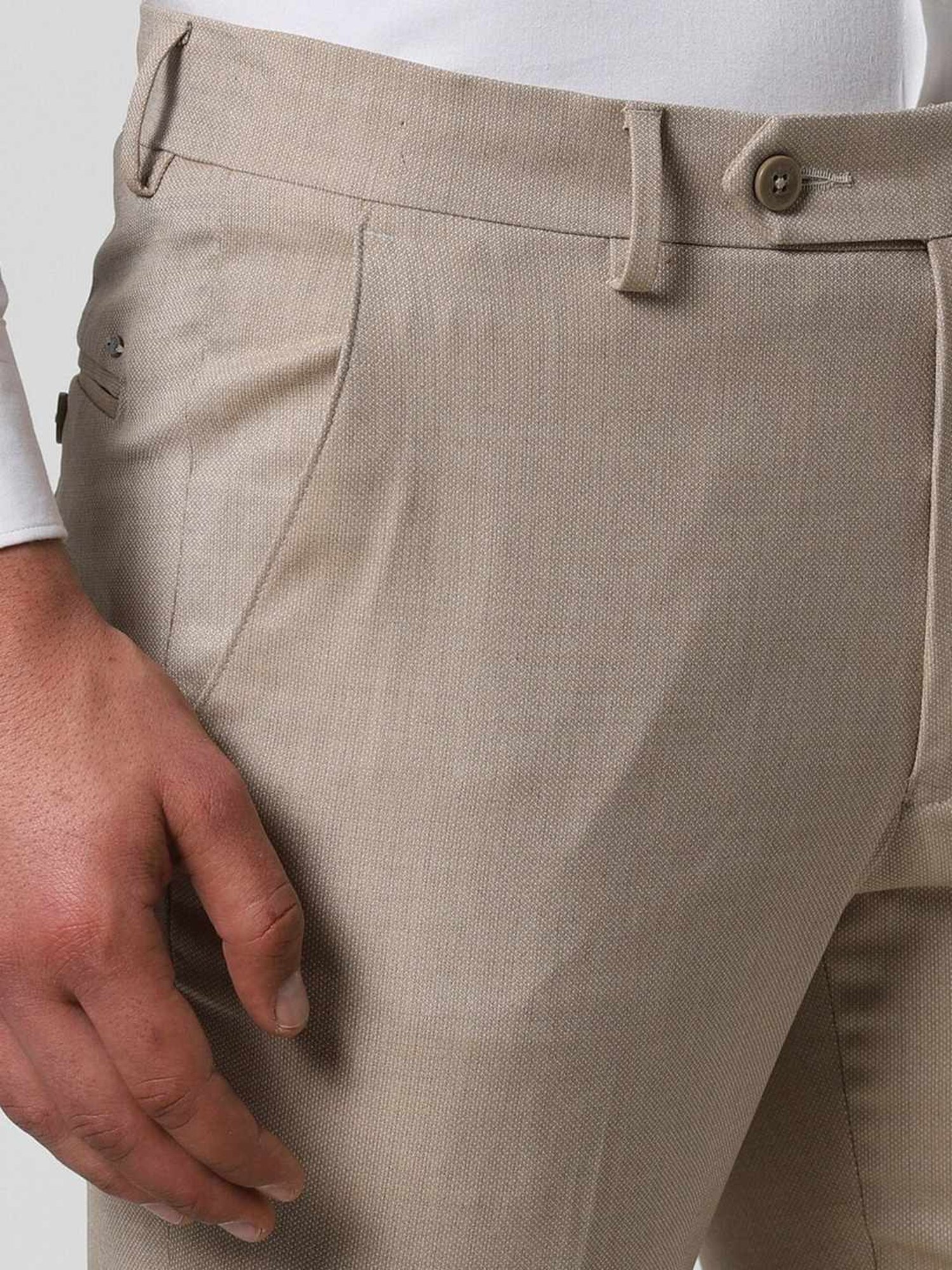Van Heusen Beige Slim Fit Texture Trousers