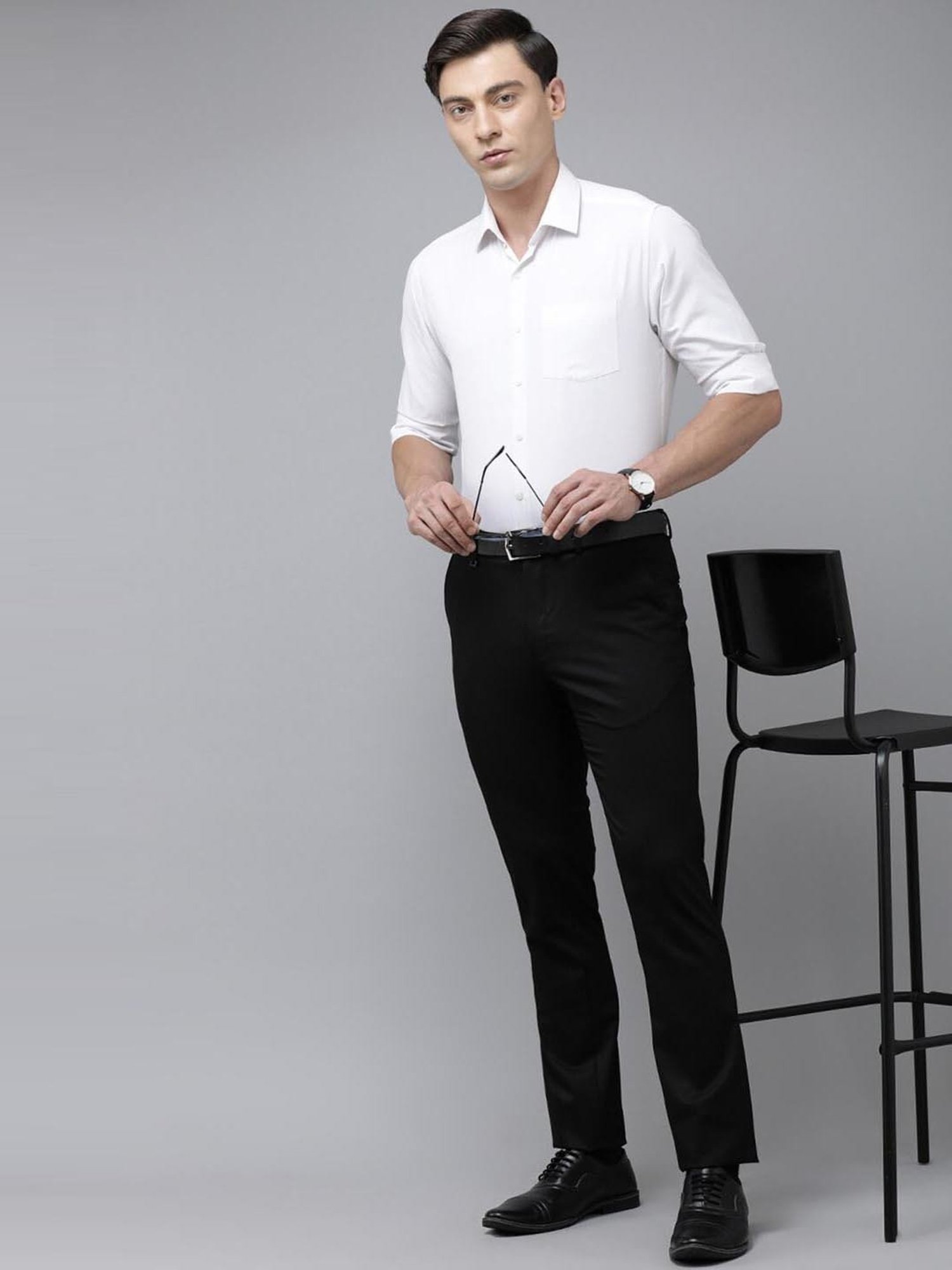 V Dot Black Skinny Fit Trousers