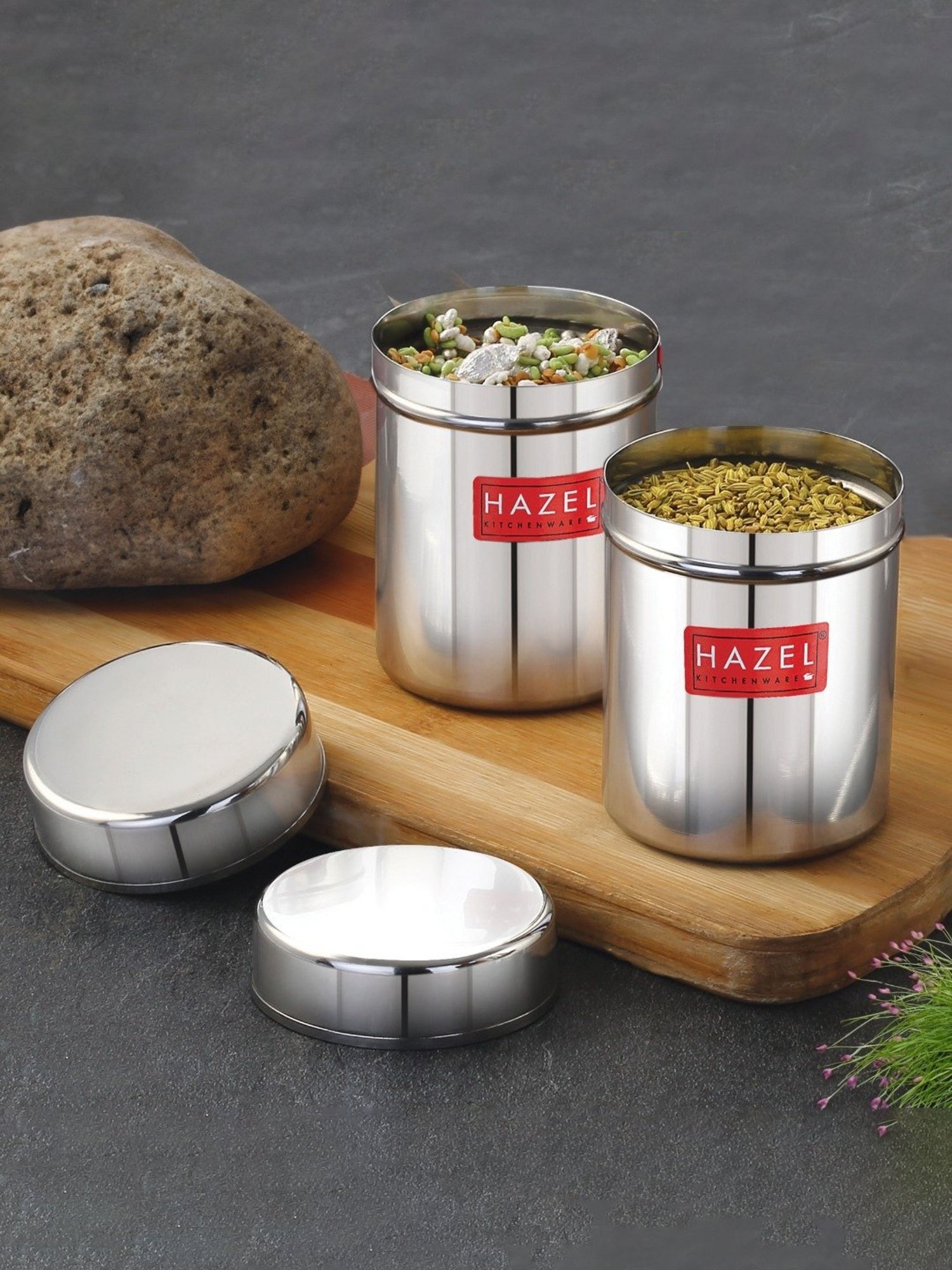 HAZEL Silver Stainless Steel Air Tight Storage Containers 200 ml - Set of 2