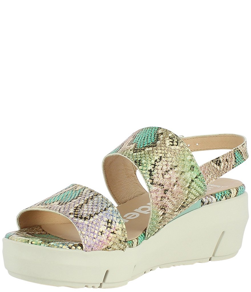 Wonders Marie Snake Print Leather Platform Wedge Extra Light Sandals