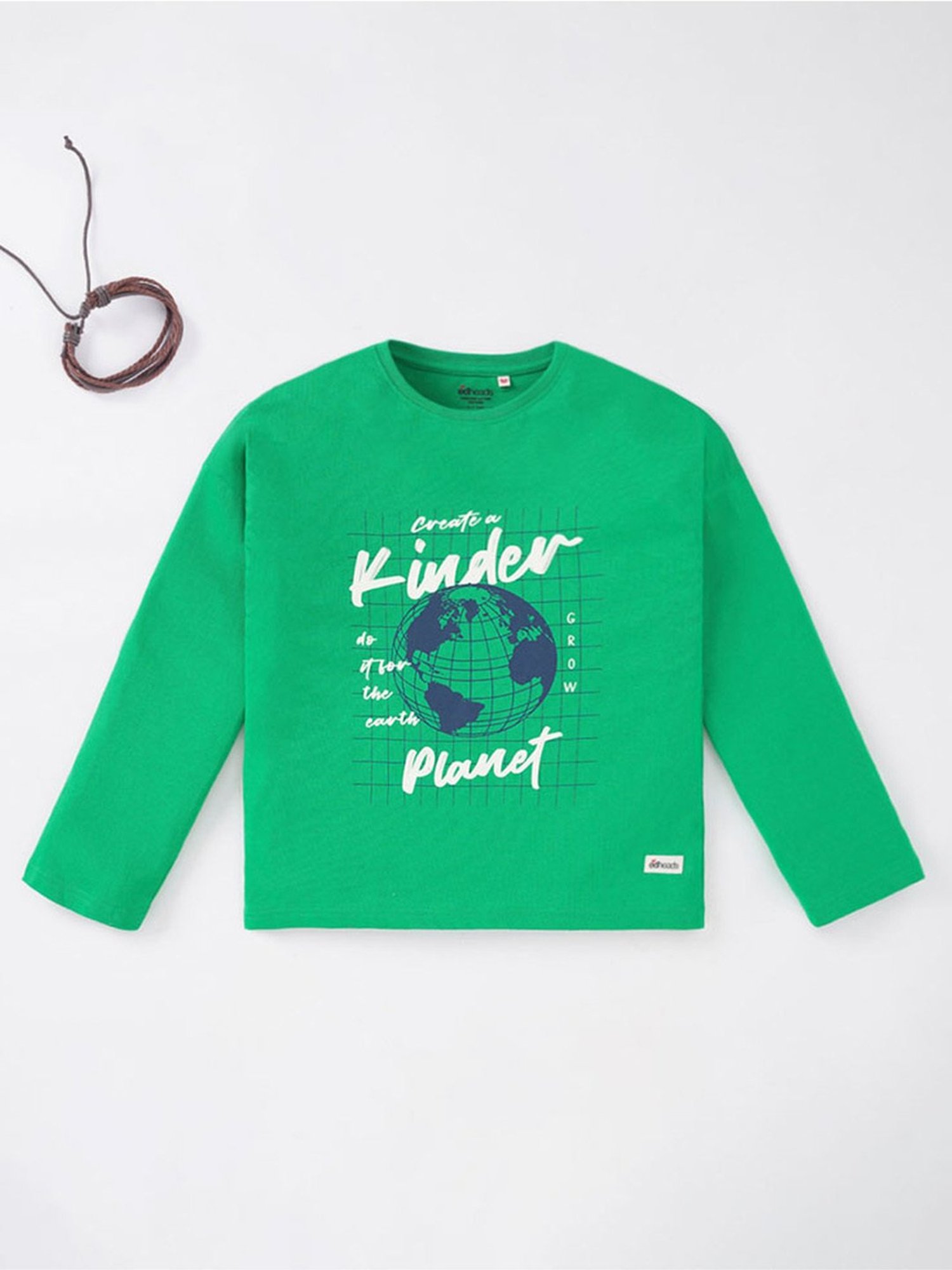 Edheads Kids Green Cotton Printed Full Sleeves T-Shirt