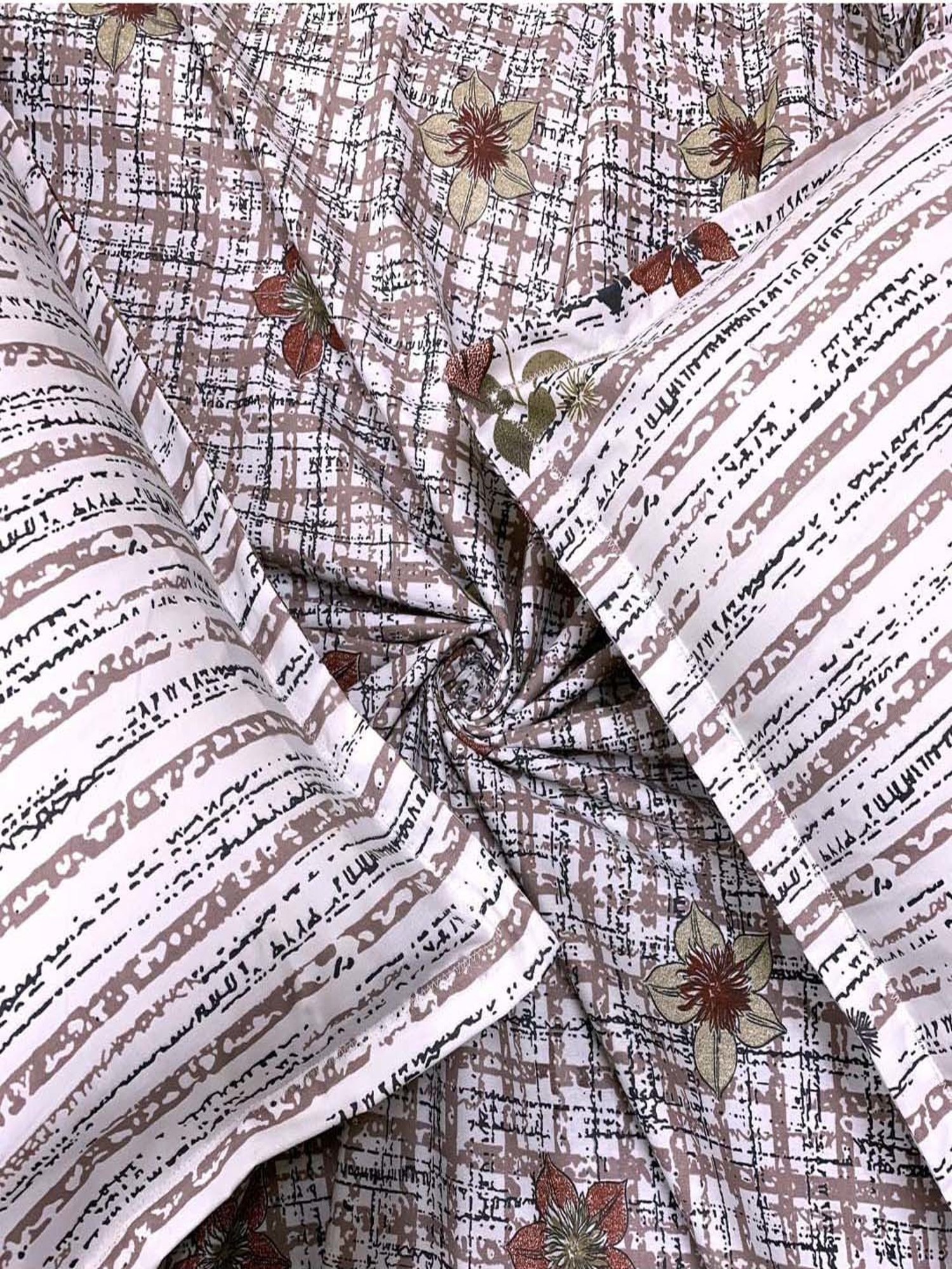 BELLA CASA Genteel Floral Brown 180 TC Cotton Bedsheet with 2 Pillow Covers