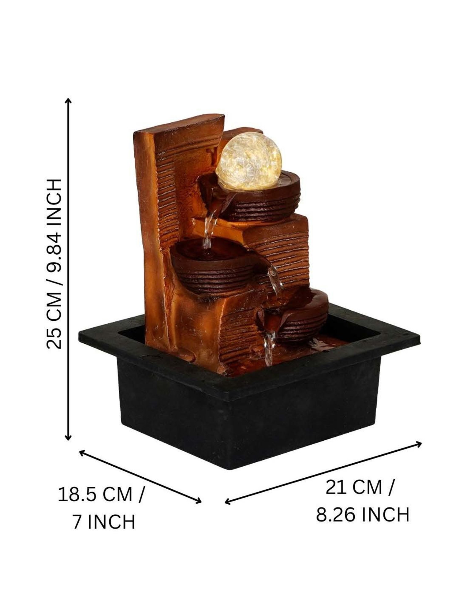 CHRONIKLE Brown Polyresin Table Top 3 Steps Waterfall Fountain