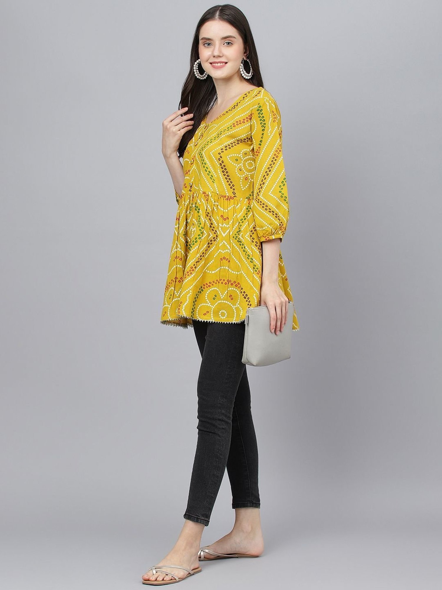 Divena Mustard Pure Cotton Printed Tunic