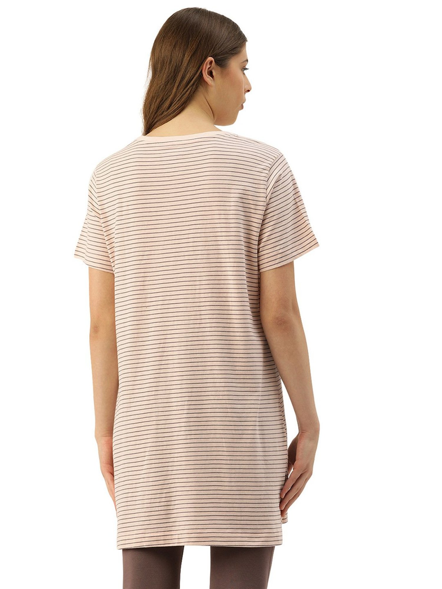Enamor Pink & Umber Striped Tunic Tee
