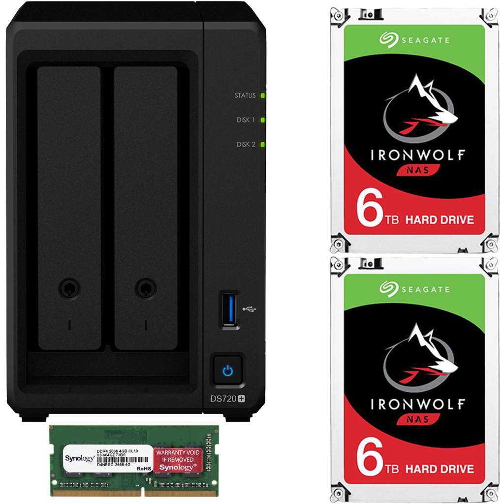 Synology DS720+ DiskStation with 6GB RAM and 16TB (2 x 8TB) of Seagate Ironwolf NAS Drives Fully Assembled and Tested By CustomTechSales
