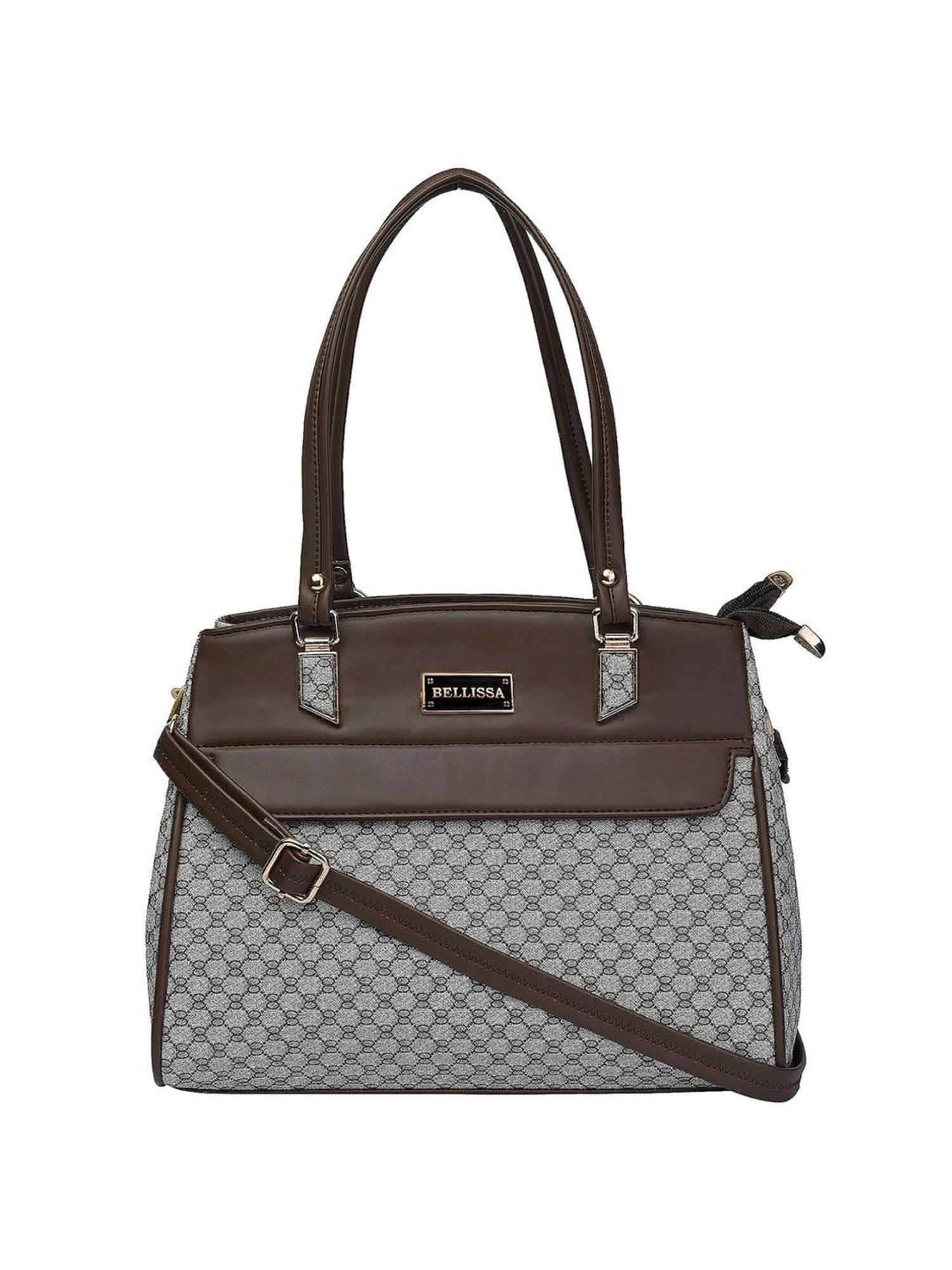 Bellissa Grey & Brown Printed Medium Shoulder Handbag