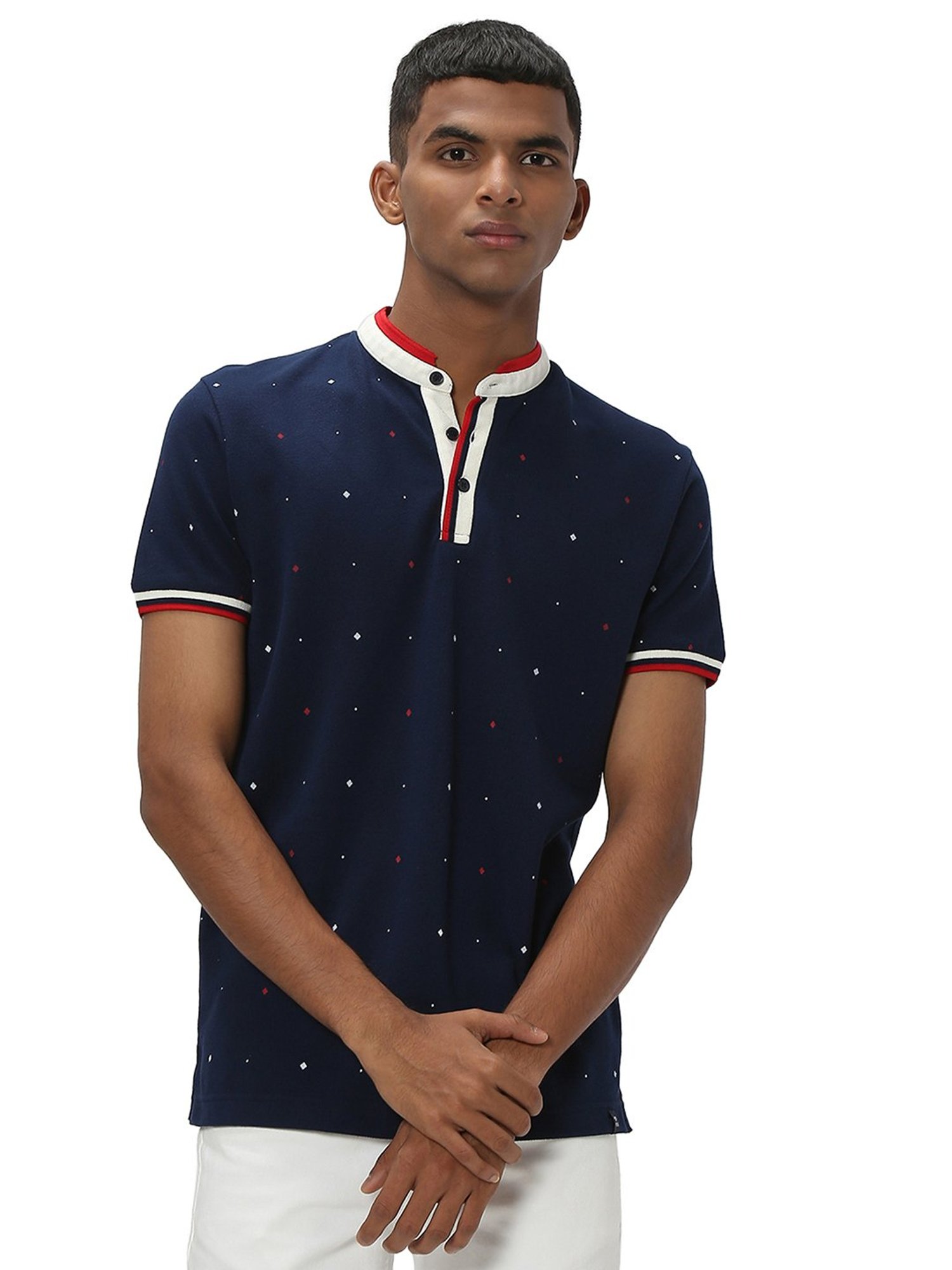 Mufti Navy Slim Fit Printed Cotton T-Shirt