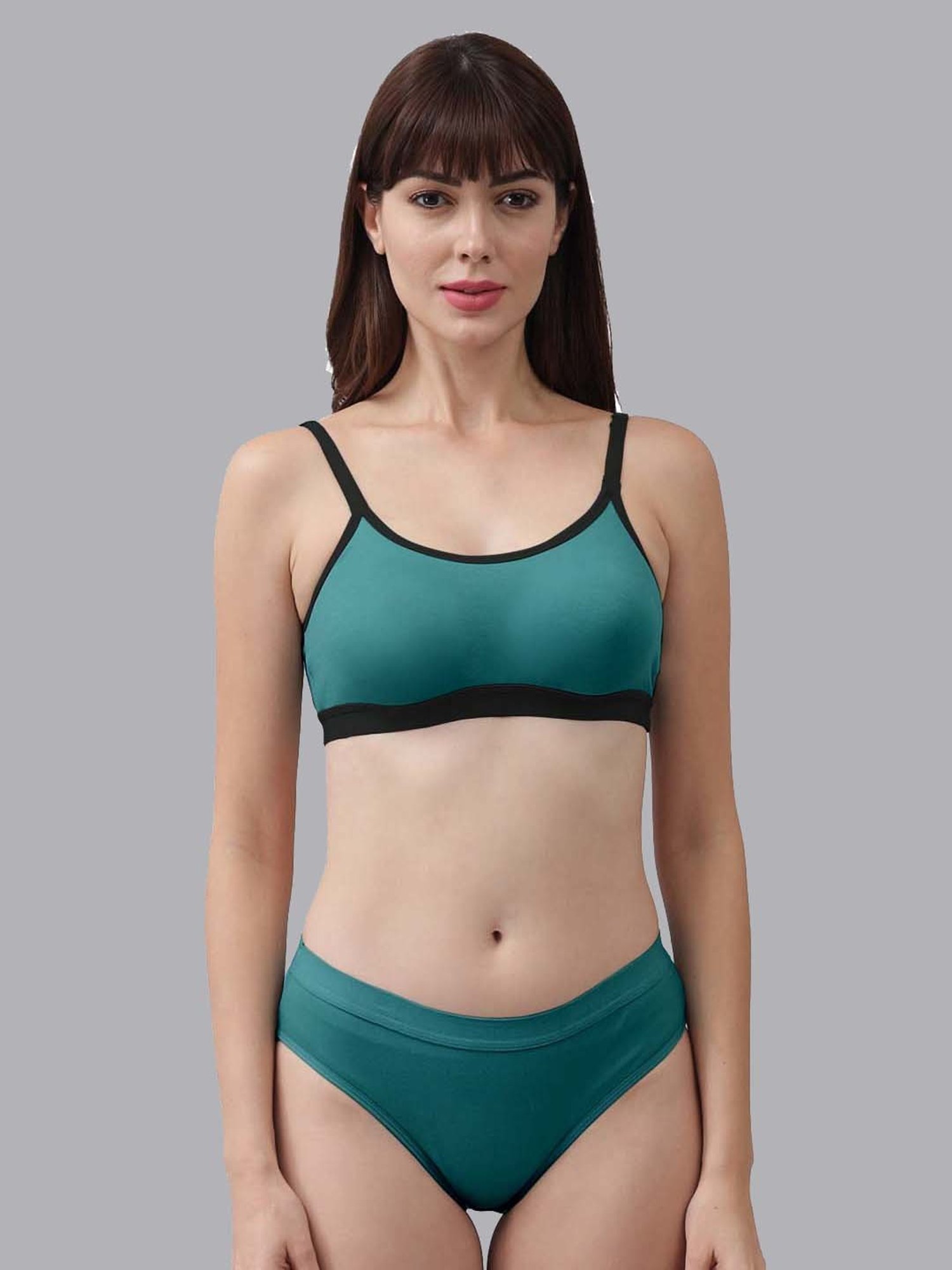 mod & shy Black Self Pattern Lingerie Set