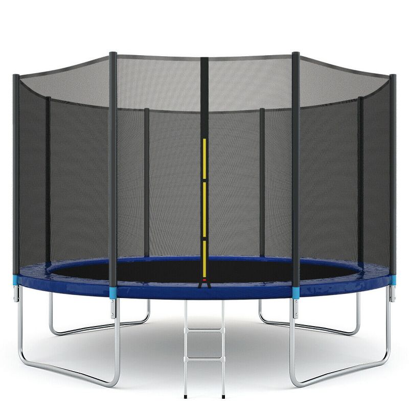 Costway 14 Ft Multicolored Trampoline Recreational Exercise w/ Safety Net Ladder