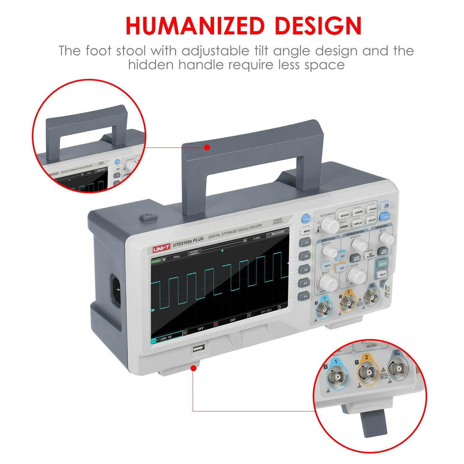 UNI-T 2-CH Digital Oscilloscope with 7-inch LCD Display Scopemeter with 100MHz Bandwidth 2 Channels 500MS/S Real Time Sample Rate 64kpts Depth Storage US Plug