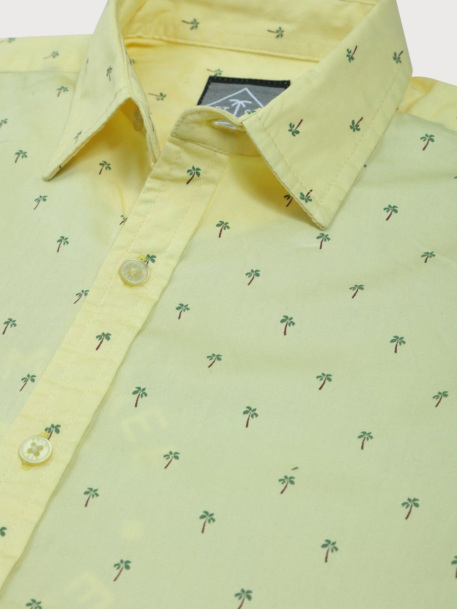 Palm Tree Kids Yellow Cotton Printed Shirt