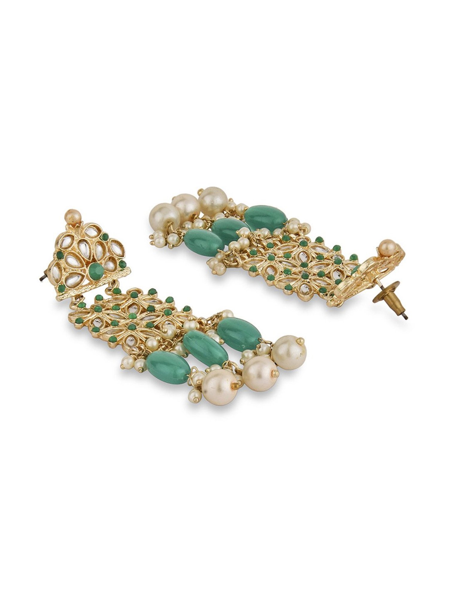 Fida Beaded Mughal Green and White Dangler Earrings