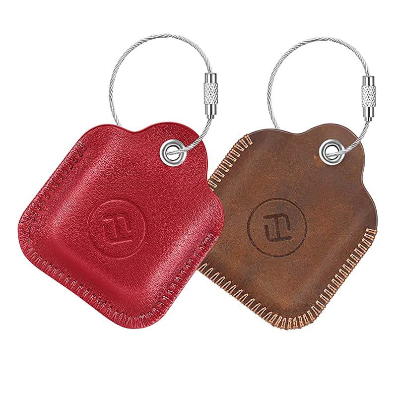 2 Pack  Genuine Leather Case for Tile MateTile ProTile SportTile StyleCube Pro Key Finder Phone Finder AntiScratch Protective Skin Cover with Keychain