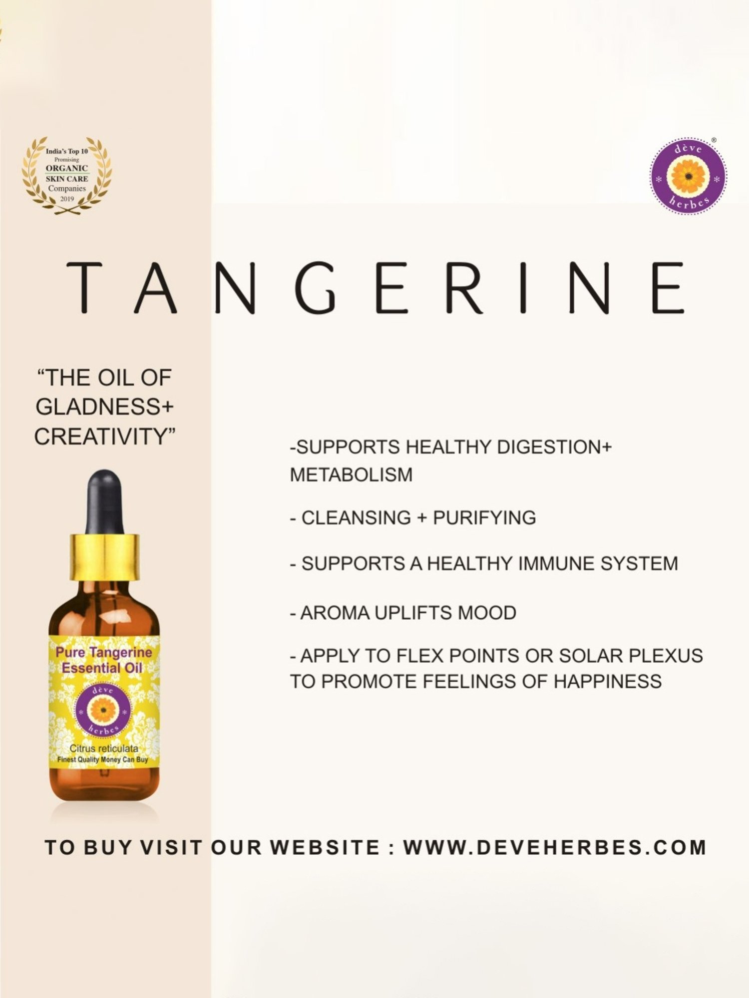 Deve Herbes Pure Tangerine Essential Oil with Glass Dropper - 5 ml