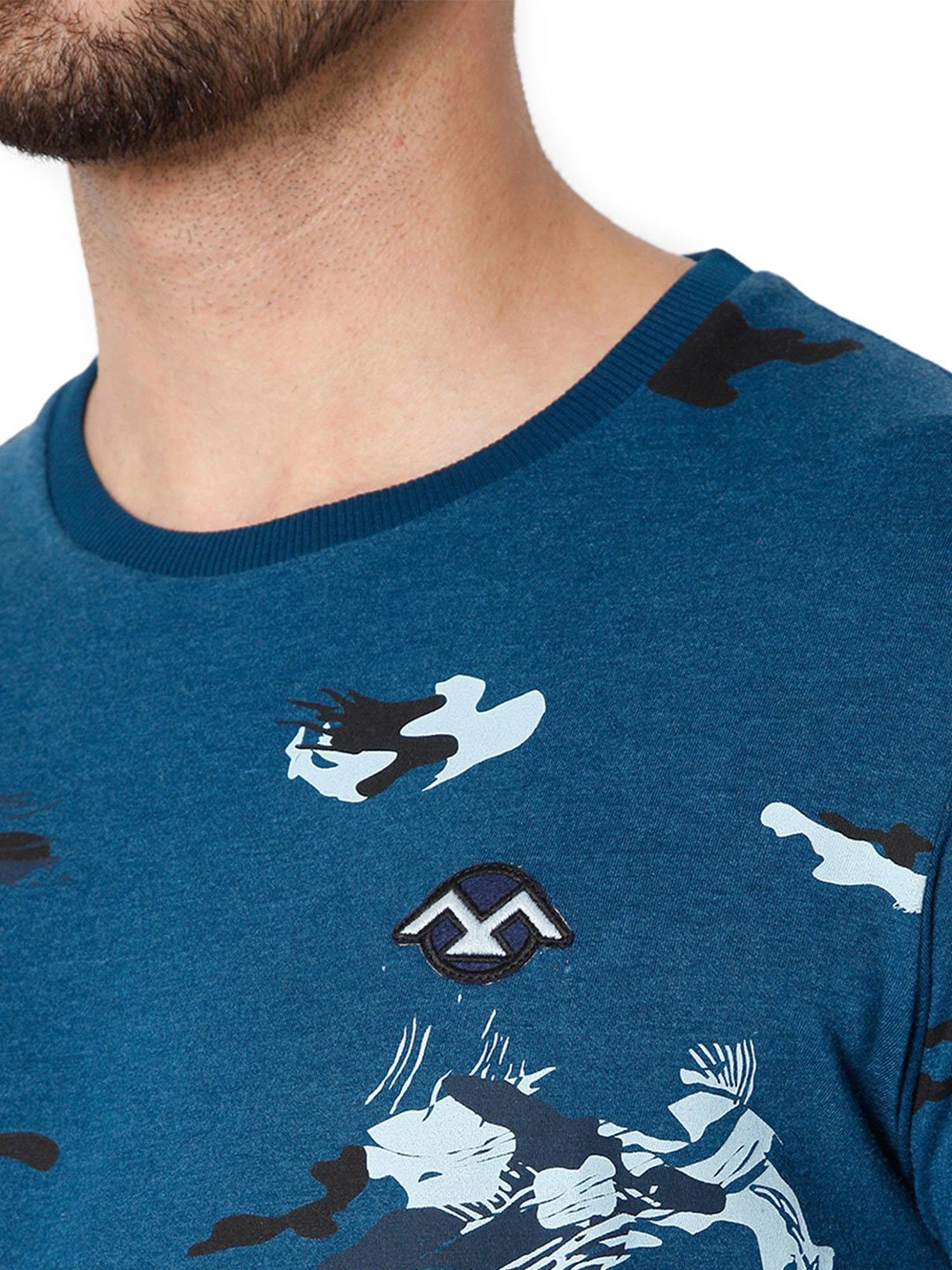 Mufti Blue Printed T-Shirt